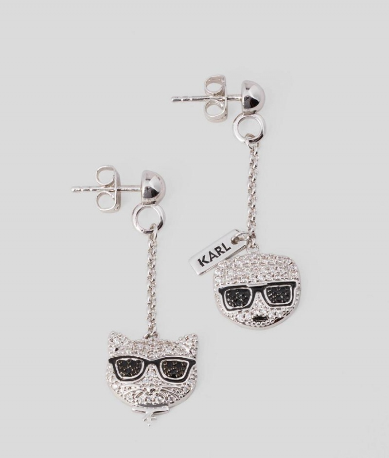 Biżuteria Damskie Karl Lagerfeld K/IKONIK PAVE DROP EARRINGS Srebrne | PL HK2119