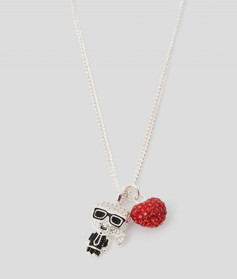 Biżuteria Damskie Karl Lagerfeld K/IKONIK PAVE HEART NECKLACE Srebrne | PL AP2140