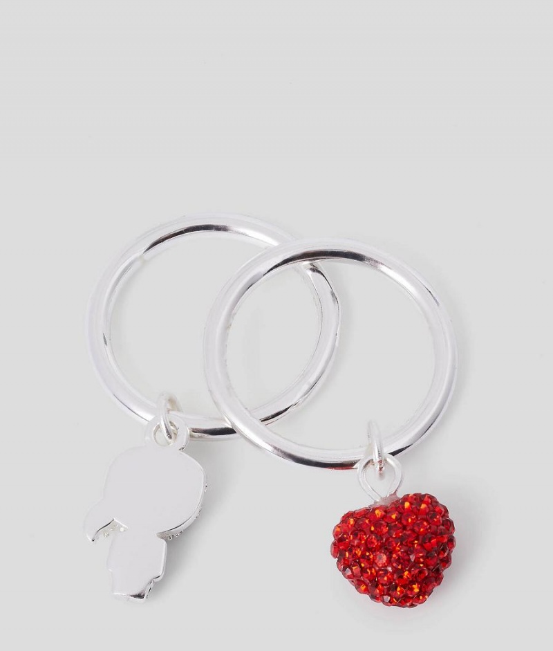 Biżuteria Damskie Karl Lagerfeld K/IKONIK PAVE HEART RING SET Srebrne | PL KI2147