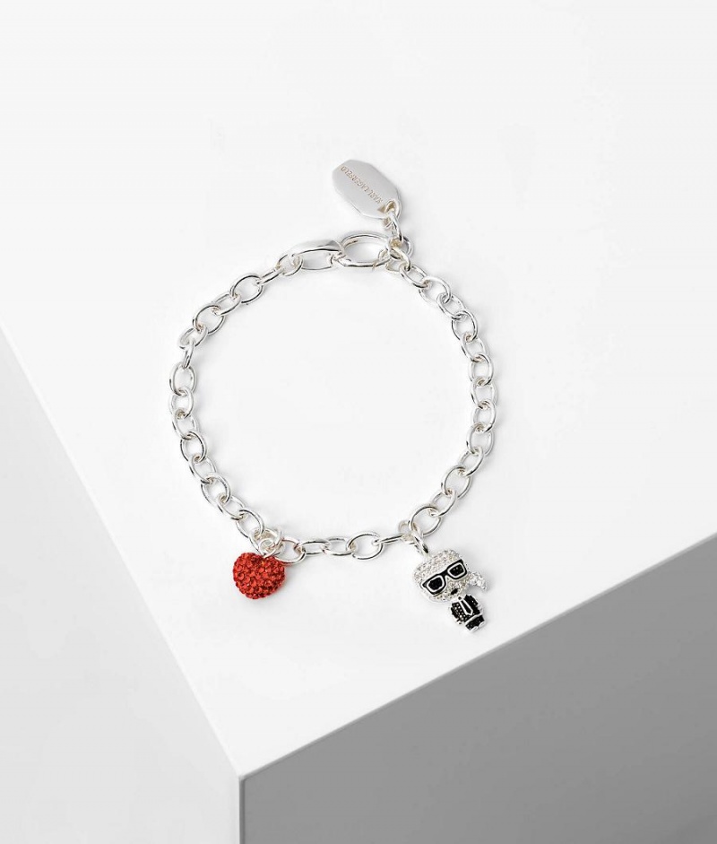 Biżuteria Damskie Karl Lagerfeld K/IKONIK PAVE HEART BRACELET Srebrne | PL XF2150