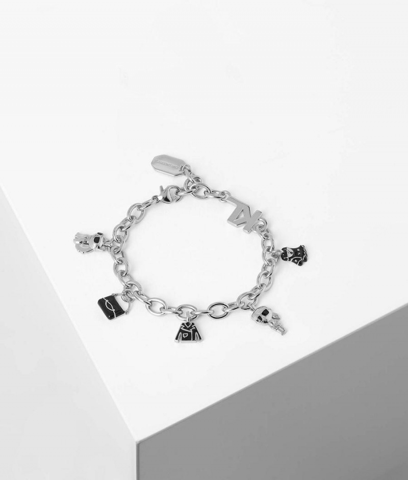 Biżuteria Damskie Karl Lagerfeld K/IKONIK CHARM BRACELET Srebrne | PL BC2179