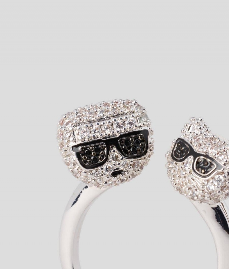 Biżuteria Damskie Karl Lagerfeld K/IKONIK PAVE AND CHOUPETTE RING Srebrne | PL HK2093