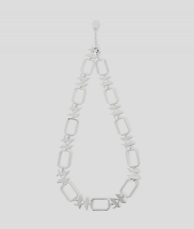 Biżuteria Damskie Karl Lagerfeld K/MONOGRAM GEOMETRIC CHAIN NECKLACE Srebrne | PL NB2102