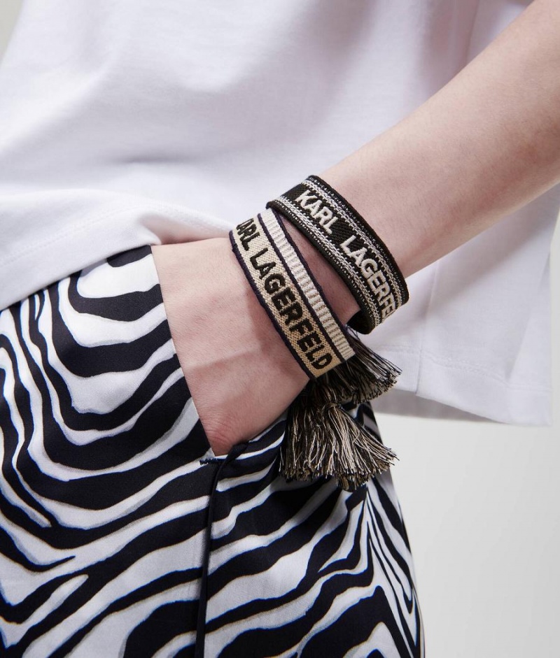 Biżuteria Męskie Karl Lagerfeld K/WOVEN SET OF TWO BRACELETS Czarne Beżowe | PL NB3473