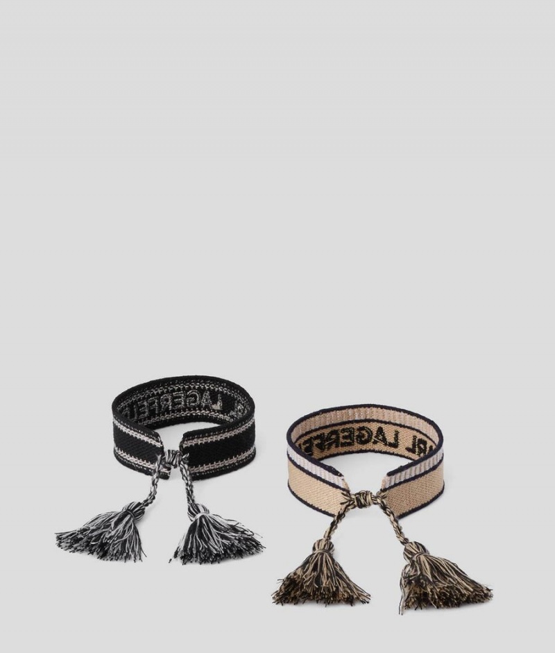 Biżuteria Męskie Karl Lagerfeld K/WOVEN SET OF TWO BRACELETS Czarne Beżowe | PL NB3473