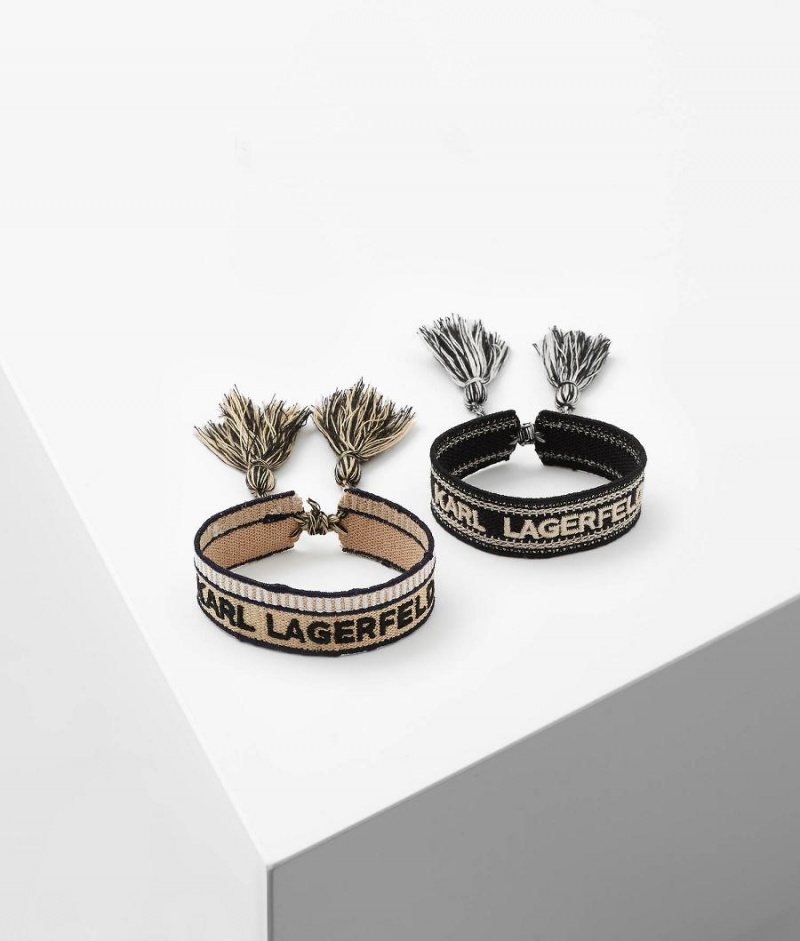 Biżuteria Męskie Karl Lagerfeld K/WOVEN SET OF TWO BRACELETS Czarne Beżowe | PL NB3473