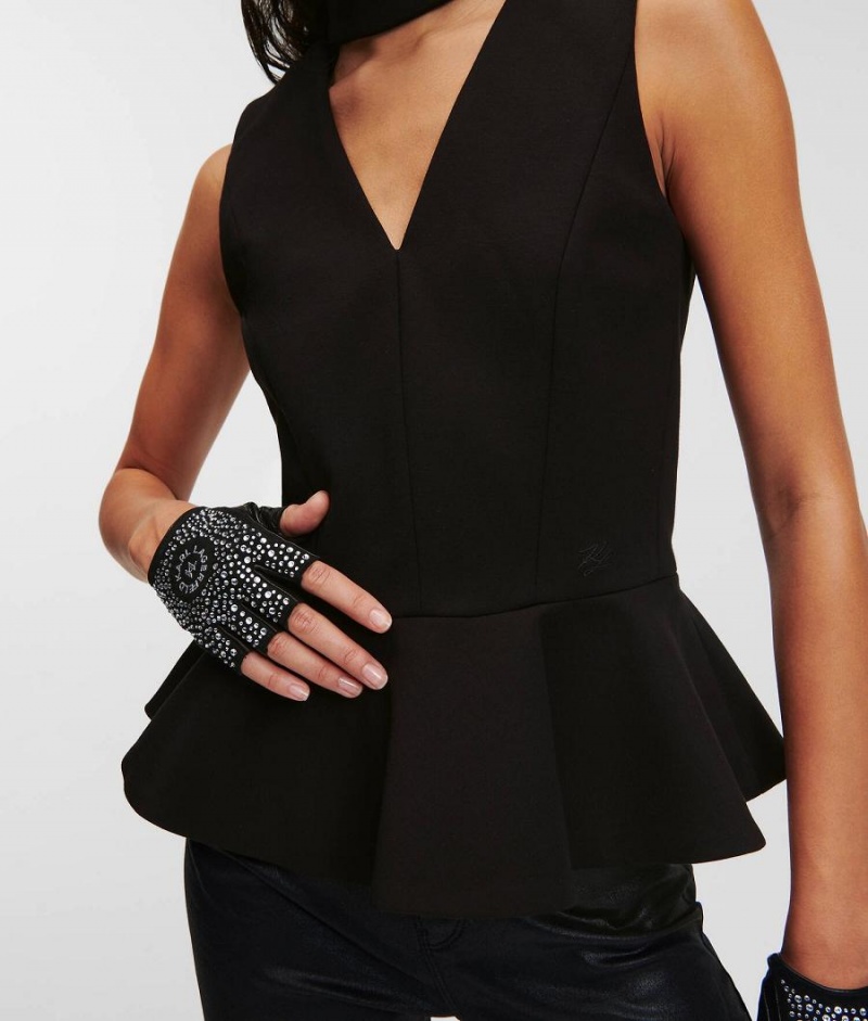 Blouses Damskie Karl Lagerfeld CUT-OUT PEPLUM TOP Czarne | PL GL3192