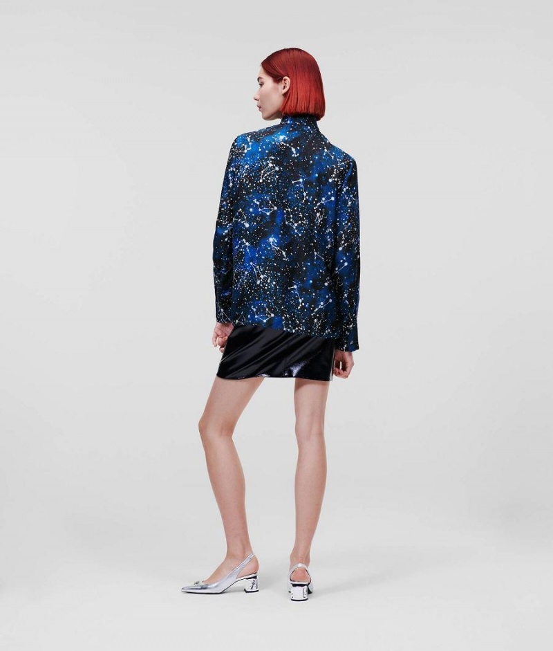 Blouses Damskie Karl Lagerfeld GALAXY-PRINT SILK Niebieskie | PL OR3171