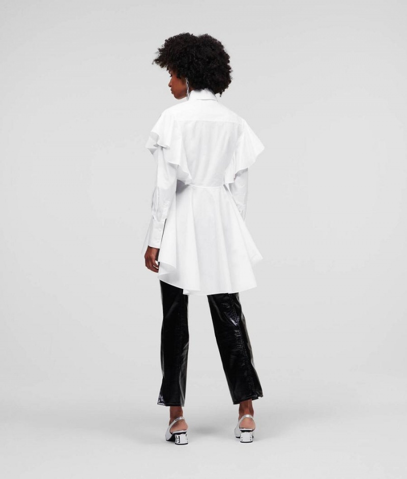 Blouses Damskie Karl Lagerfeld RUFFLE DETAIL POPLIN HANDPICKED BY HUN KIM Białe | PL JJ3189