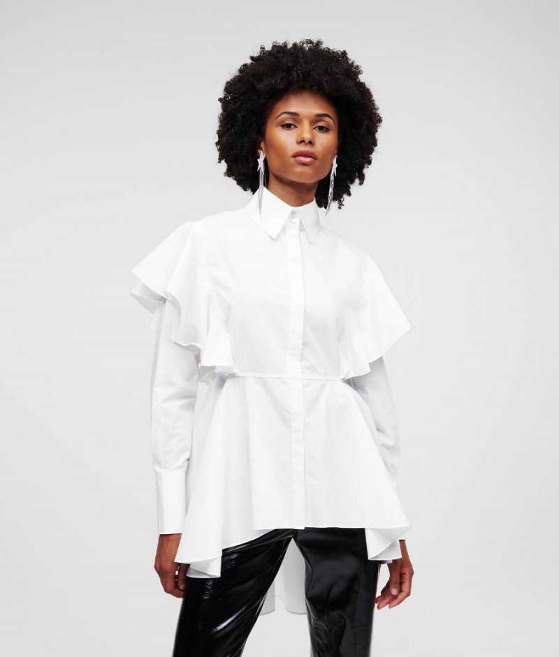 Blouses Damskie Karl Lagerfeld RUFFLE DETAIL POPLIN HANDPICKED BY HUN KIM Białe | PL JJ3189