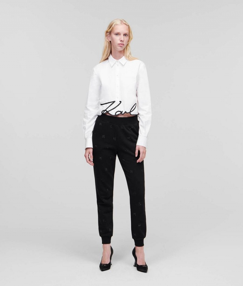 Blouses Damskie Karl Lagerfeld SIGNATURE CROPPED Białe | PL NB3181