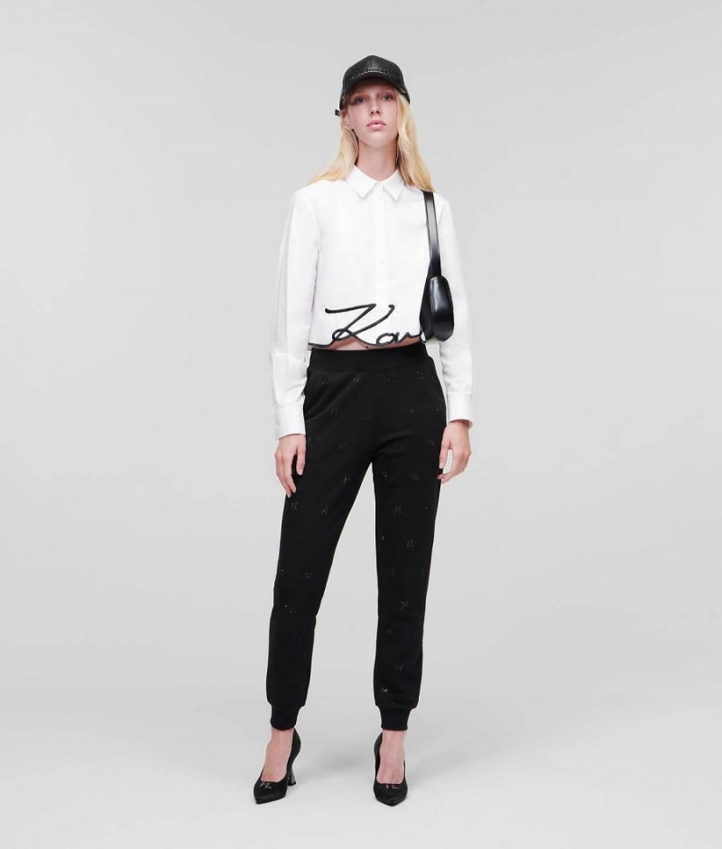 Blouses Damskie Karl Lagerfeld SIGNATURE CROPPED Białe | PL NB3181