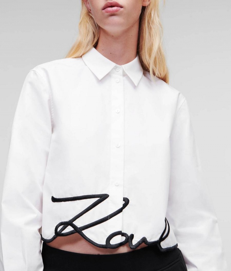 Blouses Damskie Karl Lagerfeld SIGNATURE CROPPED Białe | PL NB3181