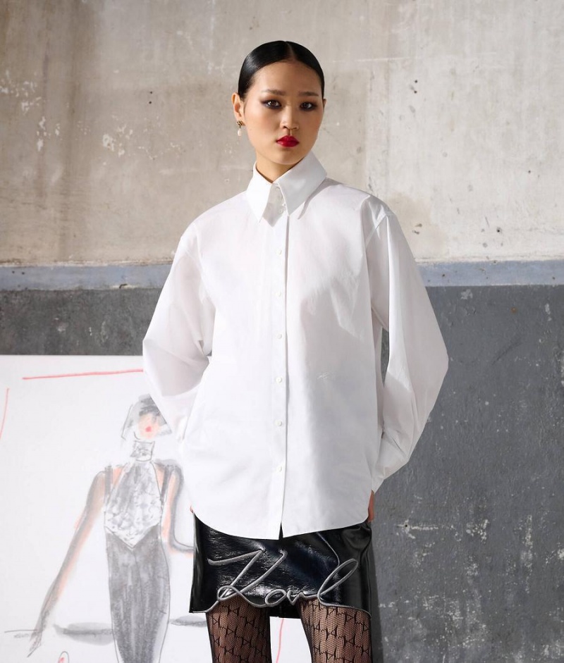 Blouses Damskie Karl Lagerfeld SIGNATURE Białe | PL OR3198