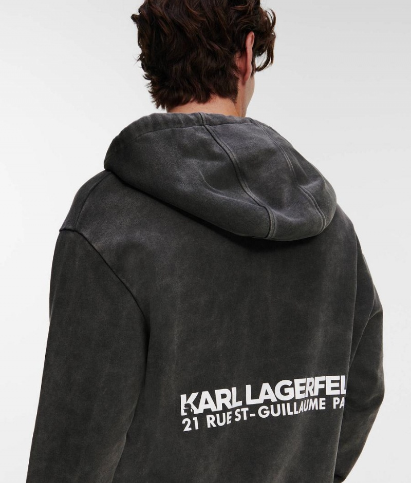 Bluza z Kapturem Męskie Karl Lagerfeld RUE ST-GUILLAUME WASHED ZIP-UP Czarne | PL RW3545