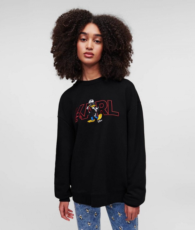 Bluzy Damskie Karl Lagerfeld DISNEY x LOGO Czarne | PL ZG2805