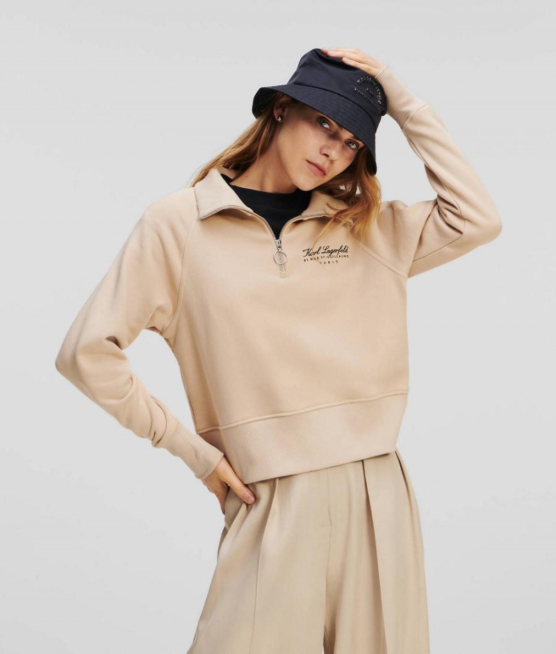 Bluzy Damskie Karl Lagerfeld HOTEL HALF-ZIP Khaki | PL AP2788