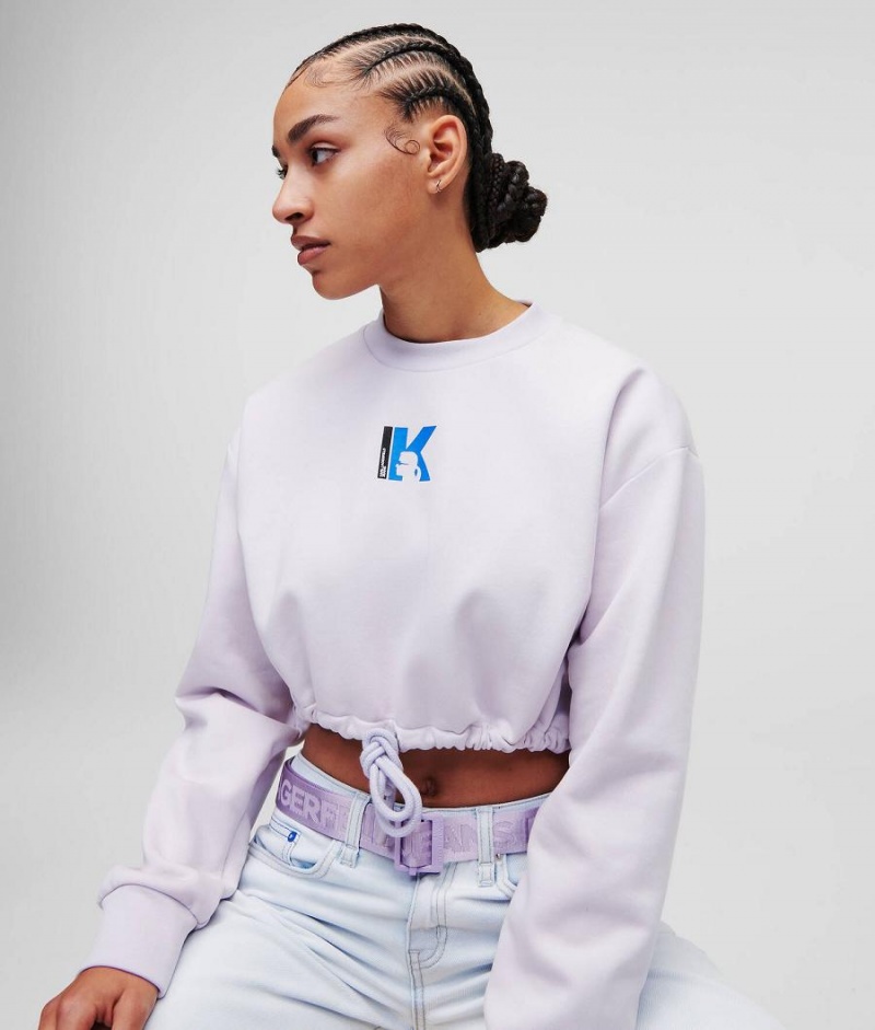 Bluzy Damskie Karl Lagerfeld KLJ CROPPED TIED SWEAT Niebieskie | PL UT2792