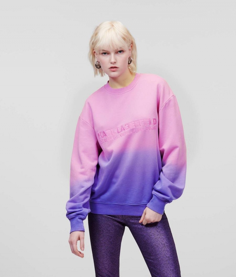 Bluzy Damskie Karl Lagerfeld OMBRÉ RUE ST-GUILLAUME Fioletowe Różowe | PL FM2811