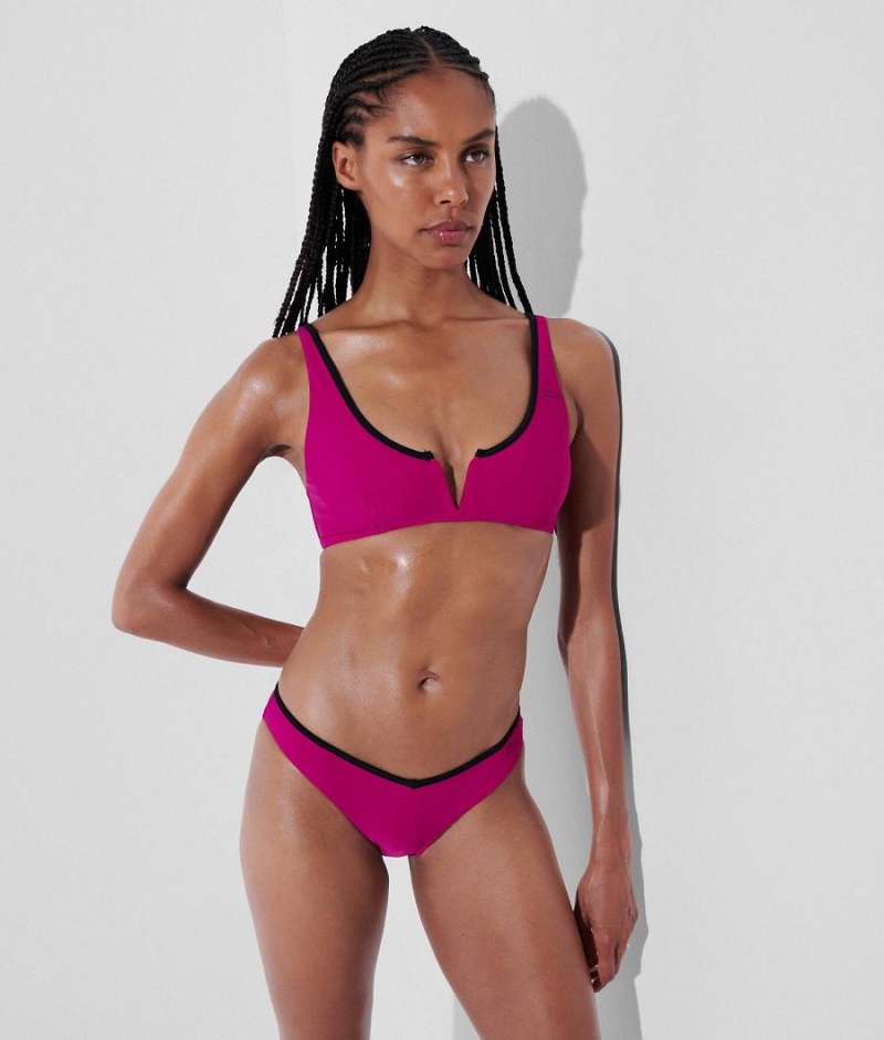 Dół od Bikini Damskie Karl Lagerfeld DNA WITH CONTRAST BINDING Fioletowe | PL VD3254