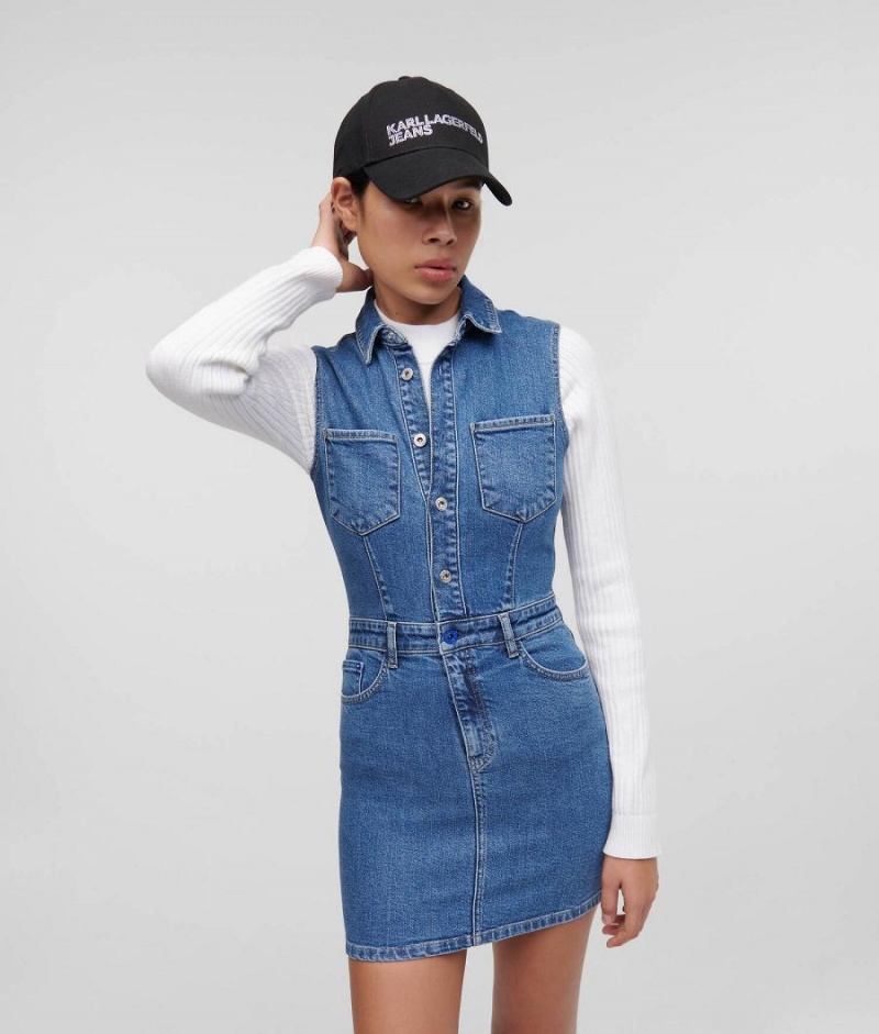 Dresses Damskie Karl Lagerfeld KLJ SLEEVELESS DENIM Niebieskie | PL WY3081