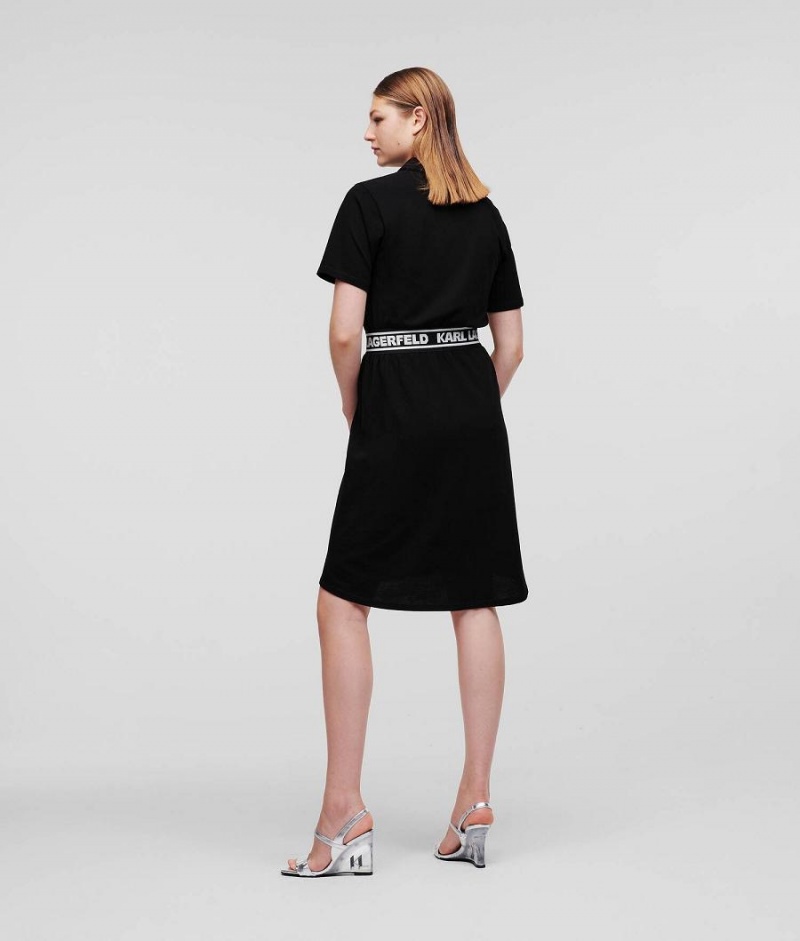 Dresses Damskie Karl Lagerfeld LOGO TAPE POLO Czarne | PL MA3038