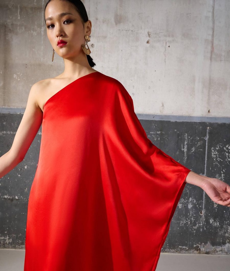 Dresses Damskie Karl Lagerfeld ONE-SHOULDER DRAPED SATIN Czerwone | PL IS3075