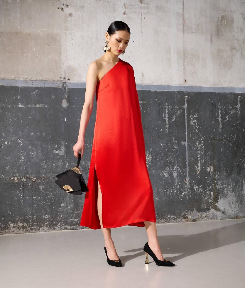 Dresses Damskie Karl Lagerfeld ONE-SHOULDER DRAPED SATIN Czerwone | PL IS3075