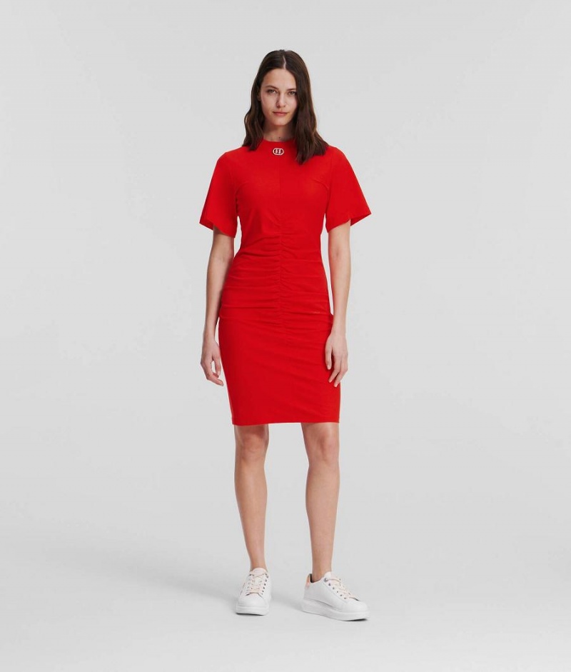 Dresses Damskie Karl Lagerfeld RUCHED T-SHIRT Czerwone | PL RW3079