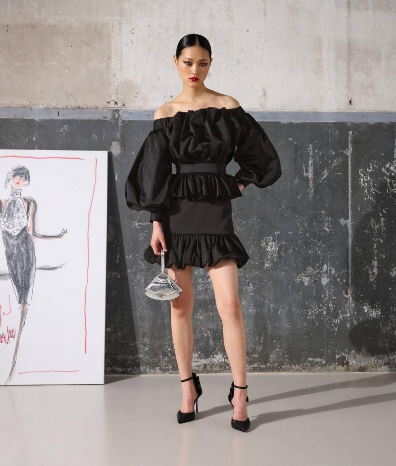 Dresses Damskie Karl Lagerfeld RUFFLE HANDPICKED BY HUN KIM Czarne | PL HK3067