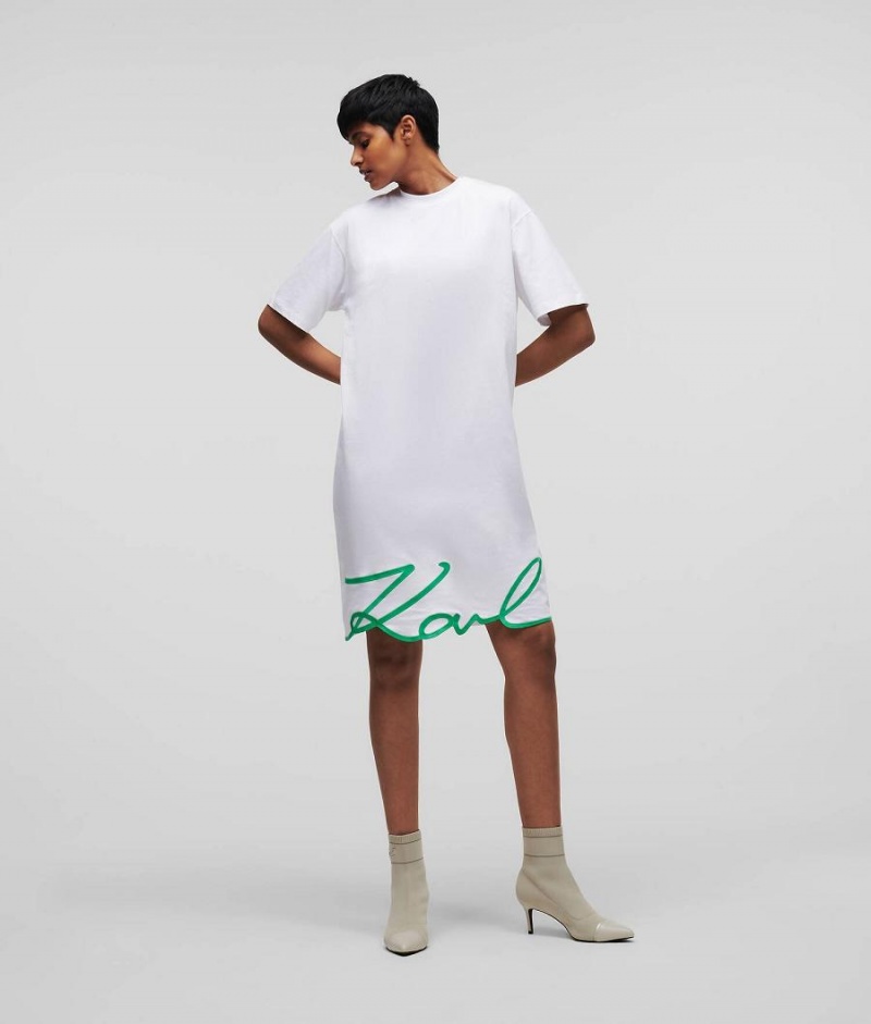 Dresses Damskie Karl Lagerfeld SIGNATURE HEM T-SHIRT Białe | PL WY3036