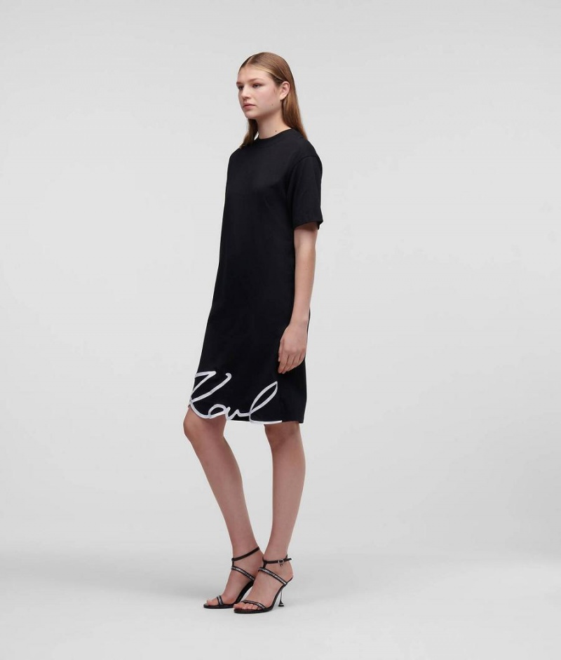 Dresses Damskie Karl Lagerfeld SIGNATURE HEM T-SHIRT Czarne | PL WY3063