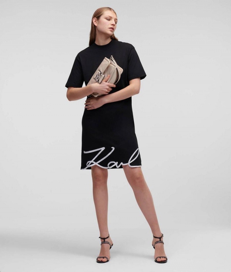 Dresses Damskie Karl Lagerfeld SIGNATURE HEM T-SHIRT Czarne | PL WY3063