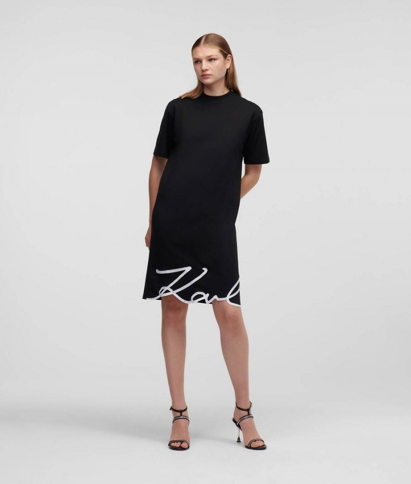 Dresses Damskie Karl Lagerfeld SIGNATURE HEM T-SHIRT Czarne | PL WY3063