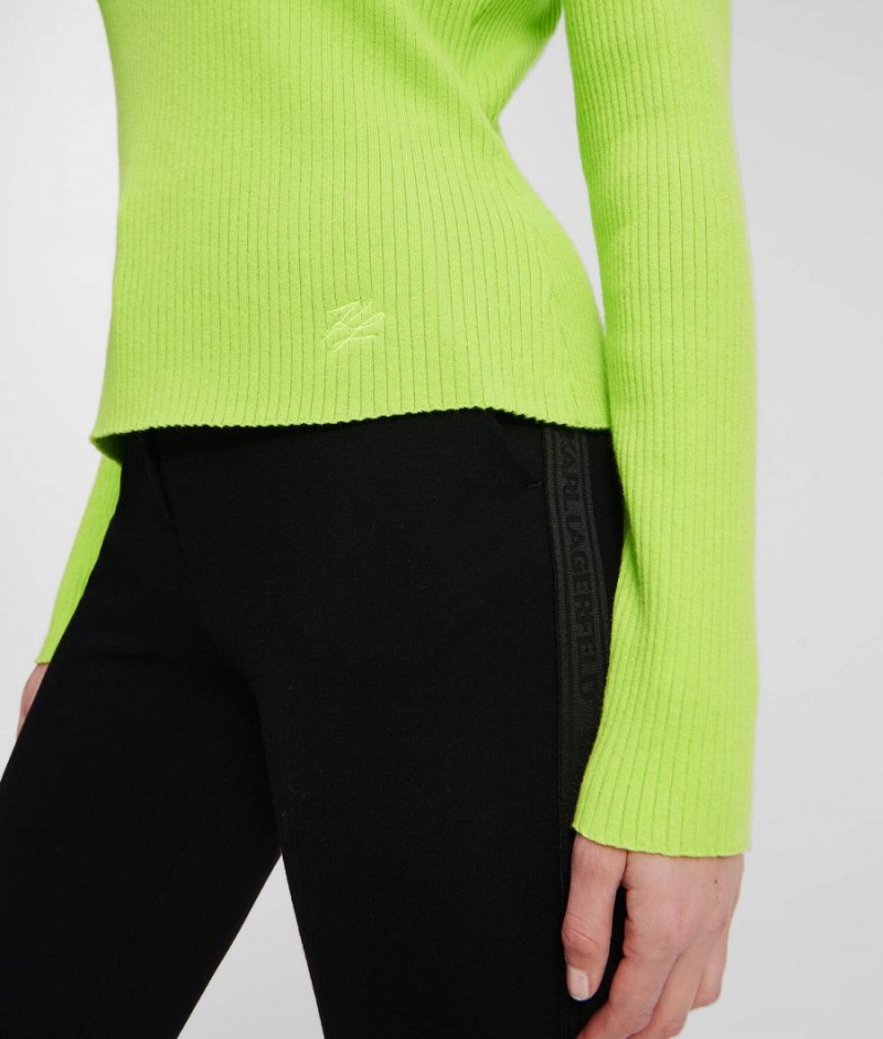 Dzianina Damskie Karl Lagerfeld LONG-SLEEVED RIB KNIT TOP Zielone | PL QZ2922