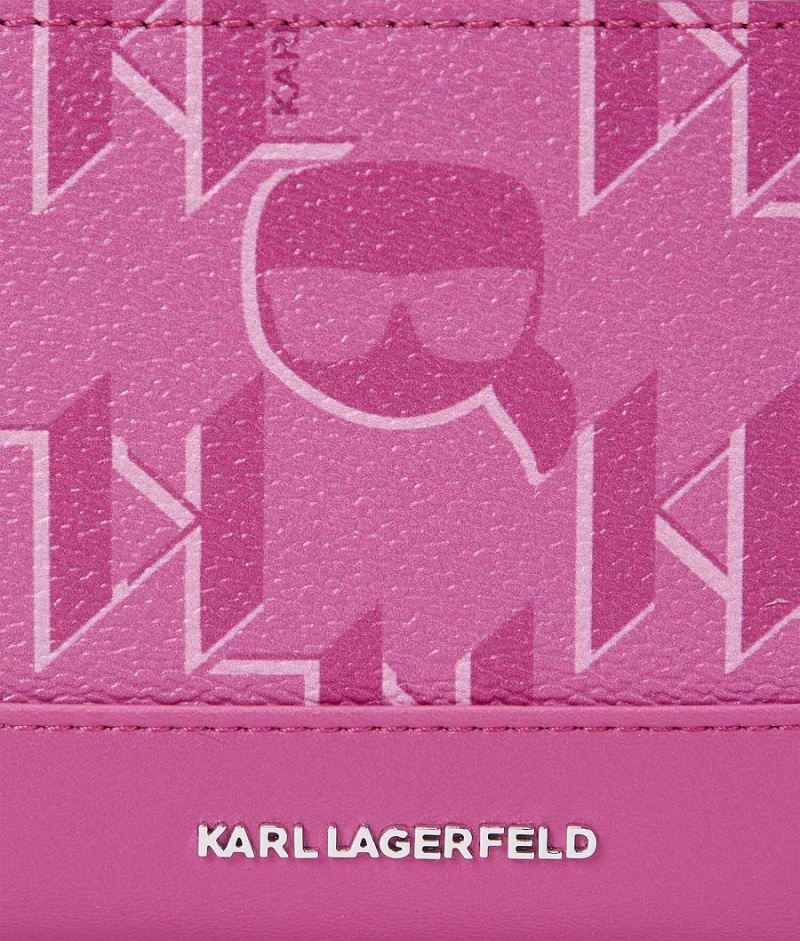 Etui na Karty Damskie Karl Lagerfeld K/IKONIK MONOGRAM COATED CANVAS Różowe | PL CE2255