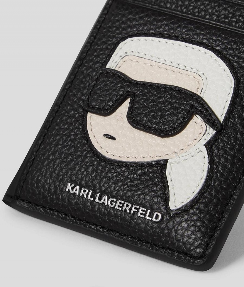 Etui na Karty Damskie Karl Lagerfeld K/IKONIK LEATHER NORTH-SOUTH Czarne | PL VD2256