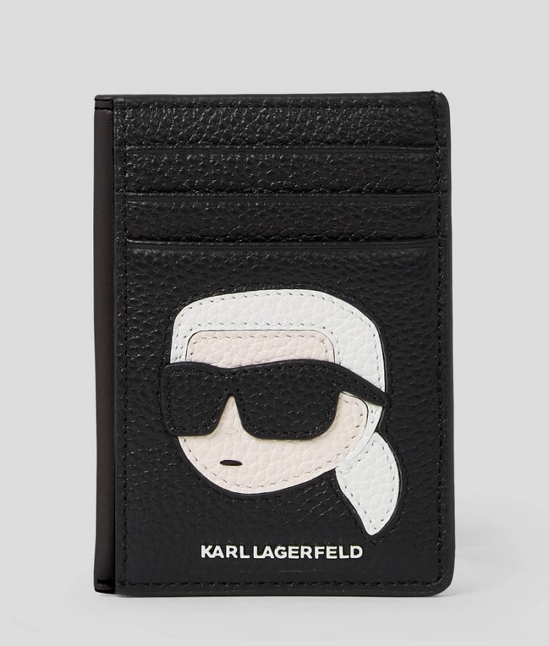 Etui na Karty Damskie Karl Lagerfeld K/IKONIK LEATHER NORTH-SOUTH Czarne | PL VD2256