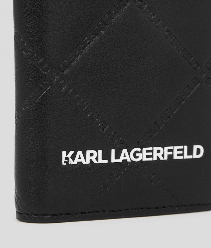 Etui na Karty Damskie Karl Lagerfeld K/SKUARE EMBOSSED BI-FOLD Czarne | PL DN2246