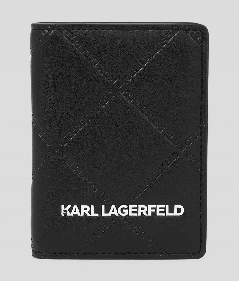 Etui na Karty Damskie Karl Lagerfeld K/SKUARE EMBOSSED BI-FOLD Czarne | PL DN2246