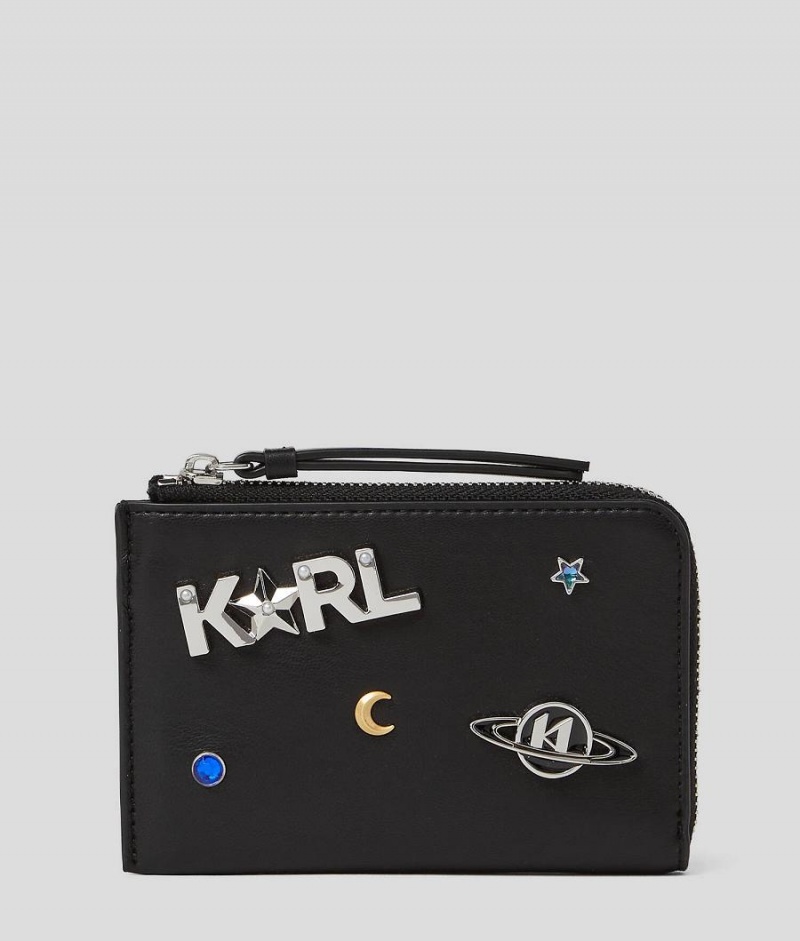 Etui na Karty Damskie Karl Lagerfeld K/SWING PINS ZIP Czarne | PL JJ2250