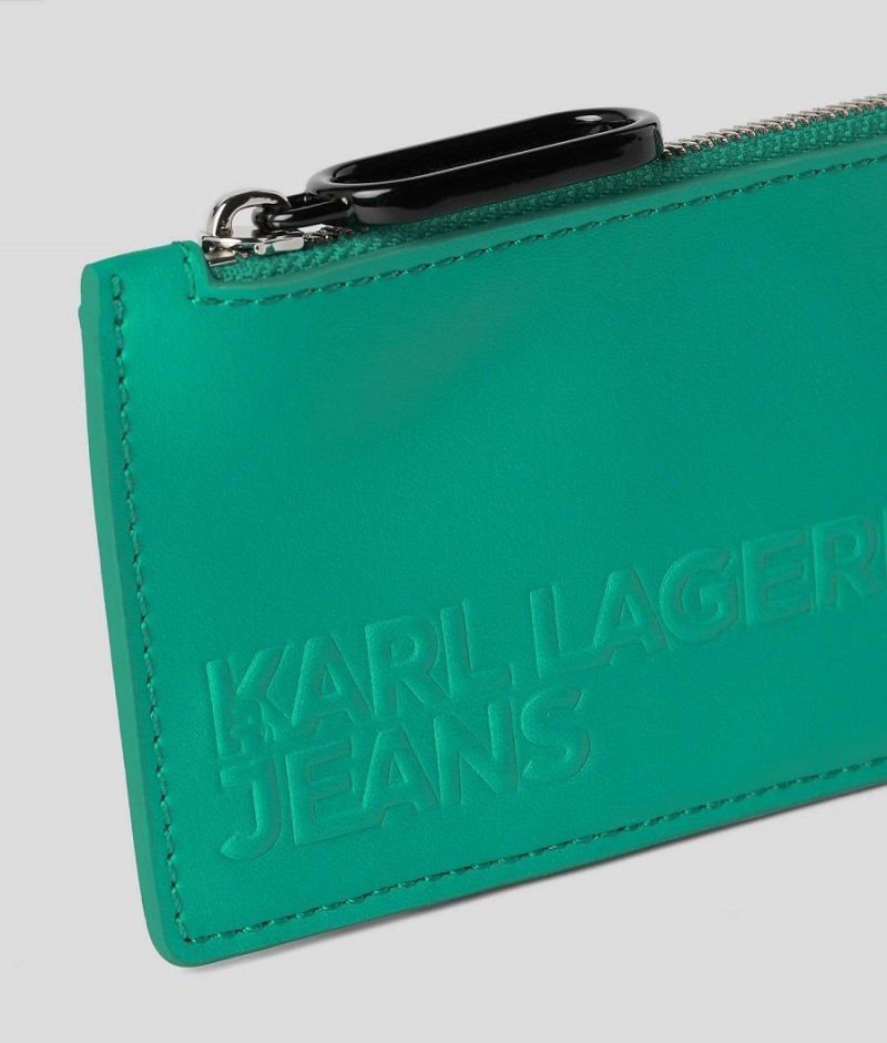 Etui na Karty Damskie Karl Lagerfeld Tech Skórzane Zip Embossed Zielone | PL FM2247