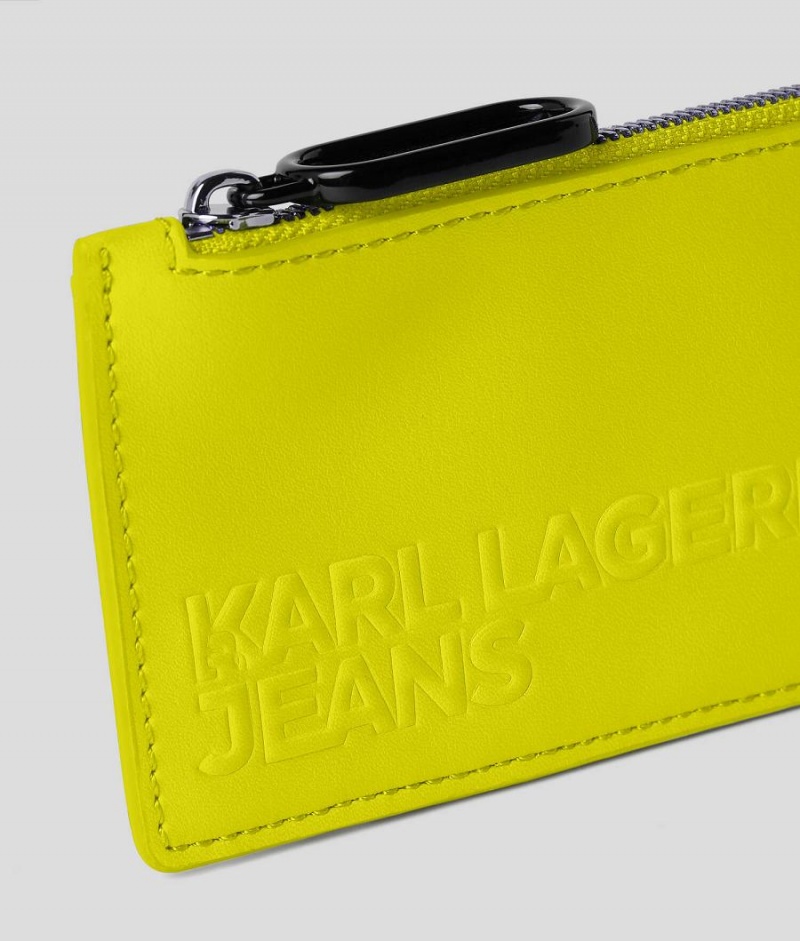 Etui na Karty Damskie Karl Lagerfeld Tech Skórzane Zip Embossed Żółte | PL KI2251