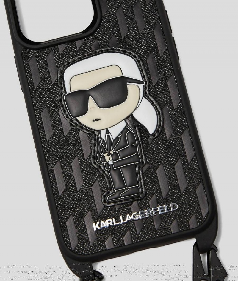 Etui na Telefon Damskie Karl Lagerfeld Crossbody Ikonik iPhone 14 Czarne | PL BC2075