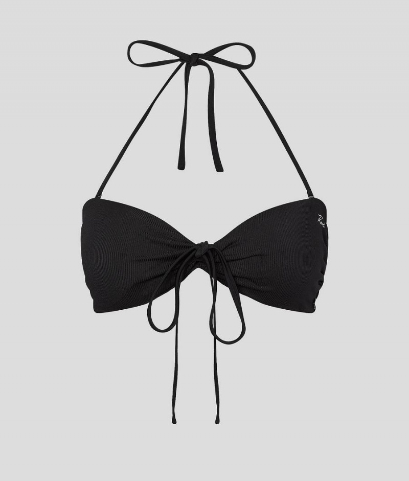 Góra od Bikini Damskie Karl Lagerfeld DNA TWIST FRONT BANDEAU Czarne | PL XF3230