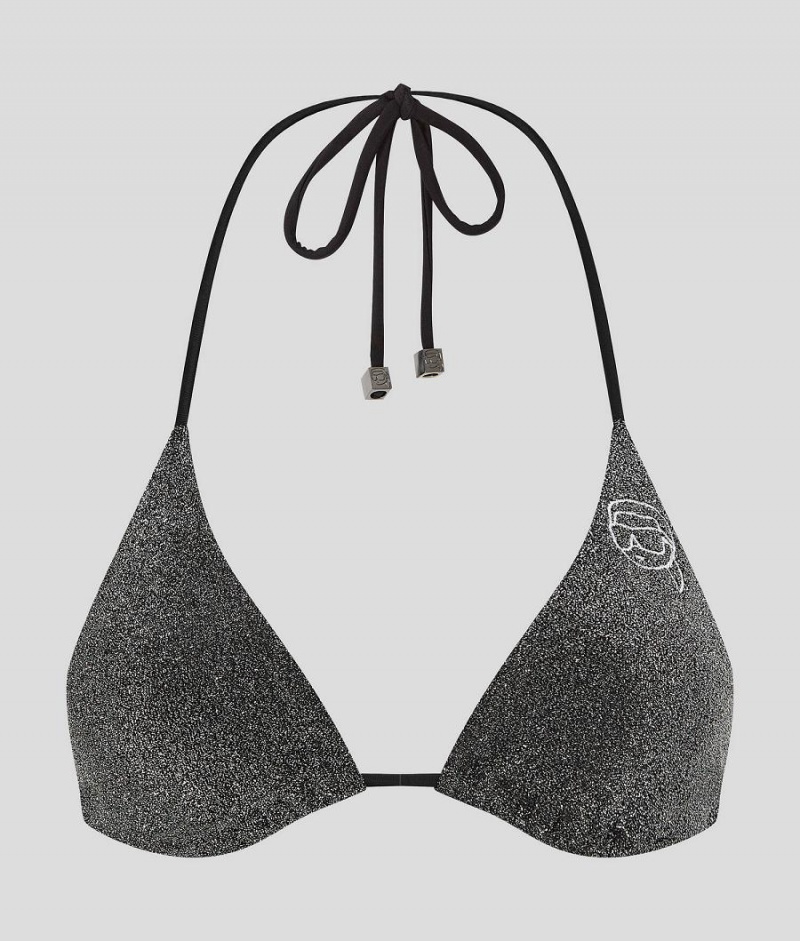 Góra od Bikini Damskie Karl Lagerfeld IKONIK LUREX TRIANGLE Czarne | PL IS3217