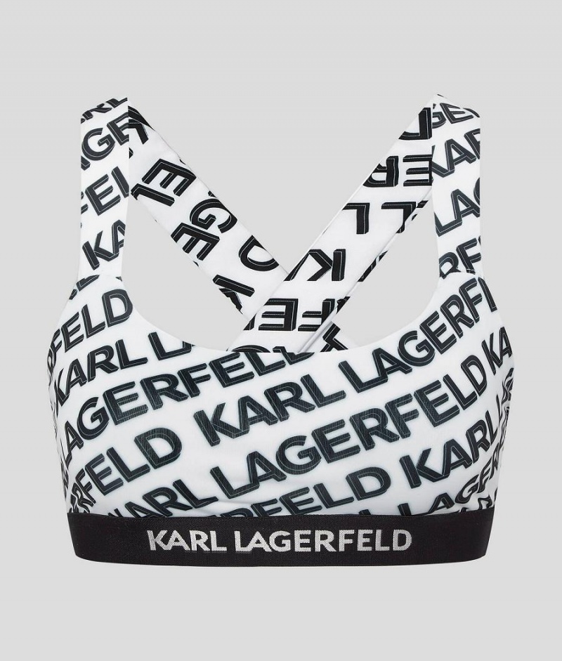 Góra od Bikini Damskie Karl Lagerfeld LOGO CROSSOVER Białe | PL VD3228