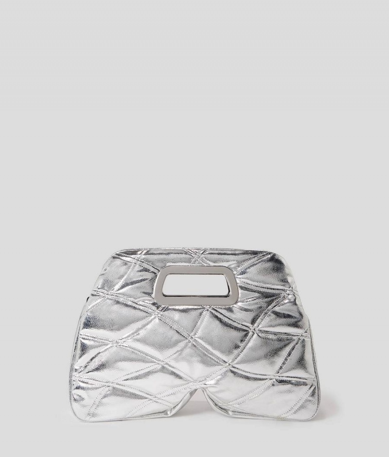 Handbags Damskie Karl Lagerfeld K/KLOUD METALLIC LARGE TOP HANDLE Srebrne | PL WY2480