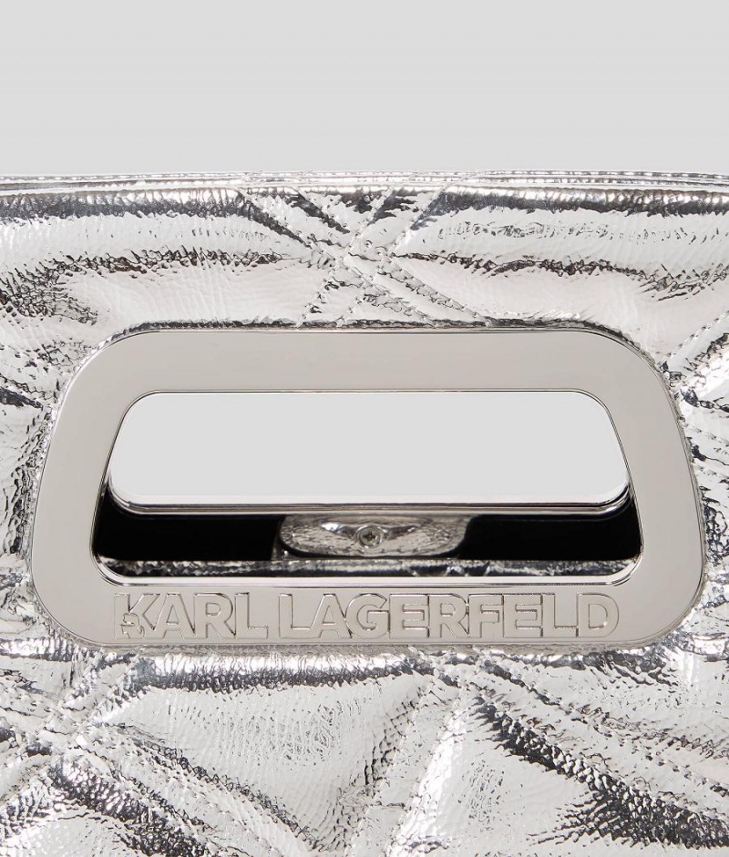 Handbags Damskie Karl Lagerfeld K/KLOUD METALLIC LARGE TOP HANDLE Srebrne | PL WY2480