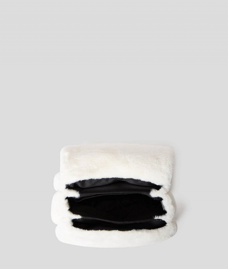 Handbags Damskie Karl Lagerfeld K/SIGNATURE SOFT FAUX-FUR BAGUETTE Białe | PL KI2490